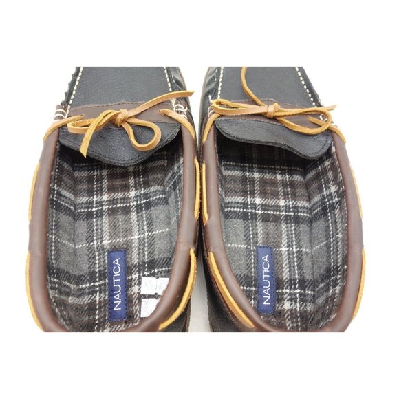 Nautica Black Brown Leather Casual Driving Lounge Slippers Shoes Men\'s 13